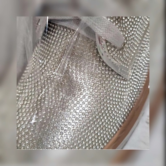 Pazzle BETSY Combat Silver Rhinestone Embellished Lace-up Tall Metallic Boot - Picture 7 of 10